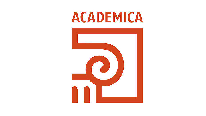 Geometryczny logotyp składający się z schematycznego ujęcia górnej części kolumny jońskiej oraz tekstu "ACADEMICA"